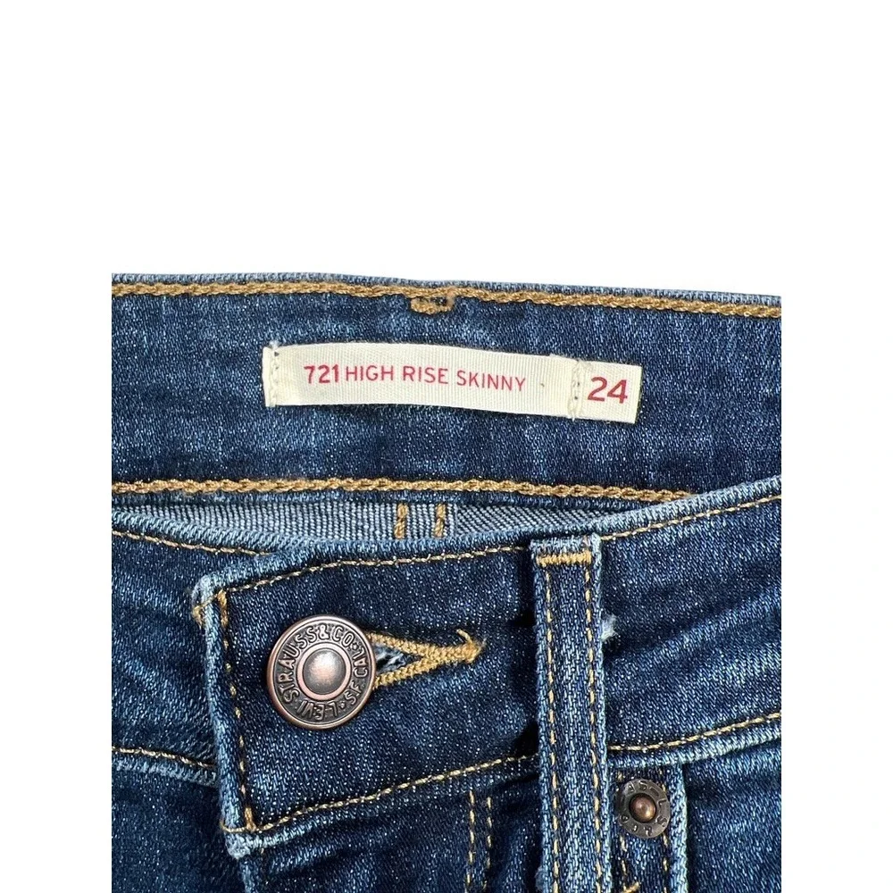 Levis 721 High Rise Skinny Jeans Womens 24 Dark Wash Stretch Denim‎